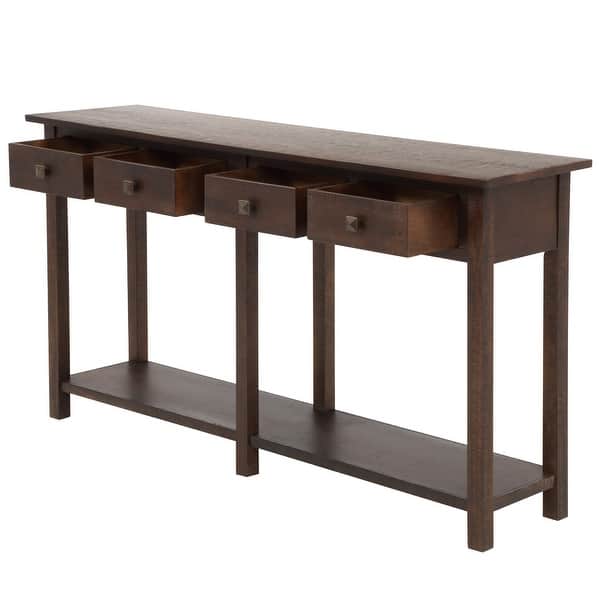 Shop Rustic Espresso Wood 4 Drawer Console Table Free Shipping