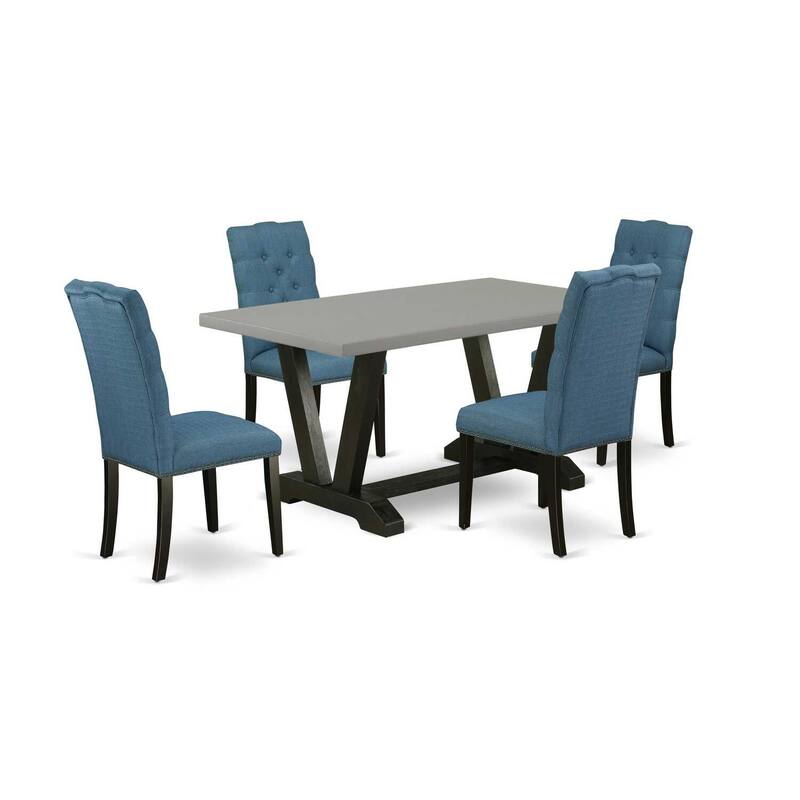5-Piece Natural Oak Finish Solid Wood Top Dining Table with 4 Parson Chair with
