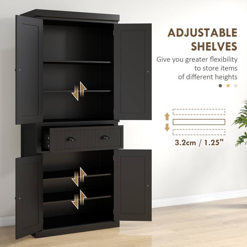 Kitchen Pantry Cabinet with 2 Double Doors, Storage Cabinet with Adjustable Shelves, Cabinet with Large Drawer