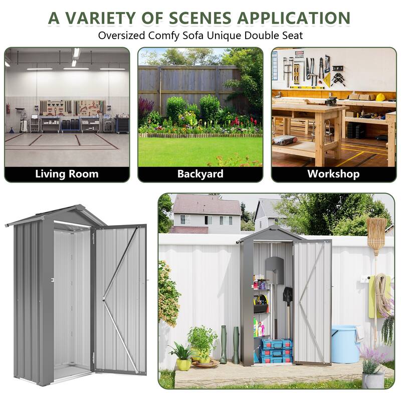 Black Metal Outdoor Garden Shed Storage Locker with Waterproof Roof and UV Protection - 29.52"W x 16.92"D x 69.68”H