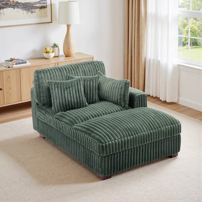 41" W Plush Corduroy Chaise Lounge with Pillows