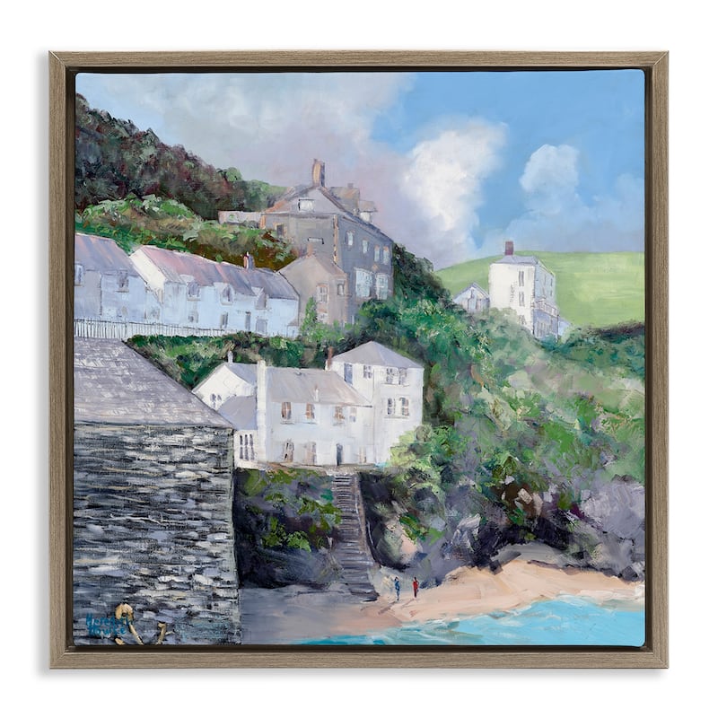 Stupell Coastal Village Beach Framed Floater Canvas Wall Art Design By Meredith Howse - 18 x 18 - Brown