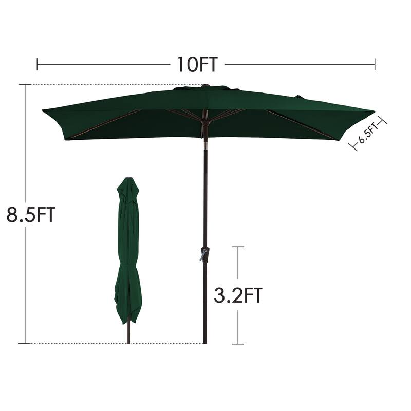 6.5*10ft Rectangular Patio Market Umbrella with Crank & Tilt, UV & Water-Resistant Canopy