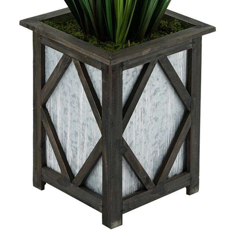 Faux PVC Grass in Short Wood/ Metal Planter