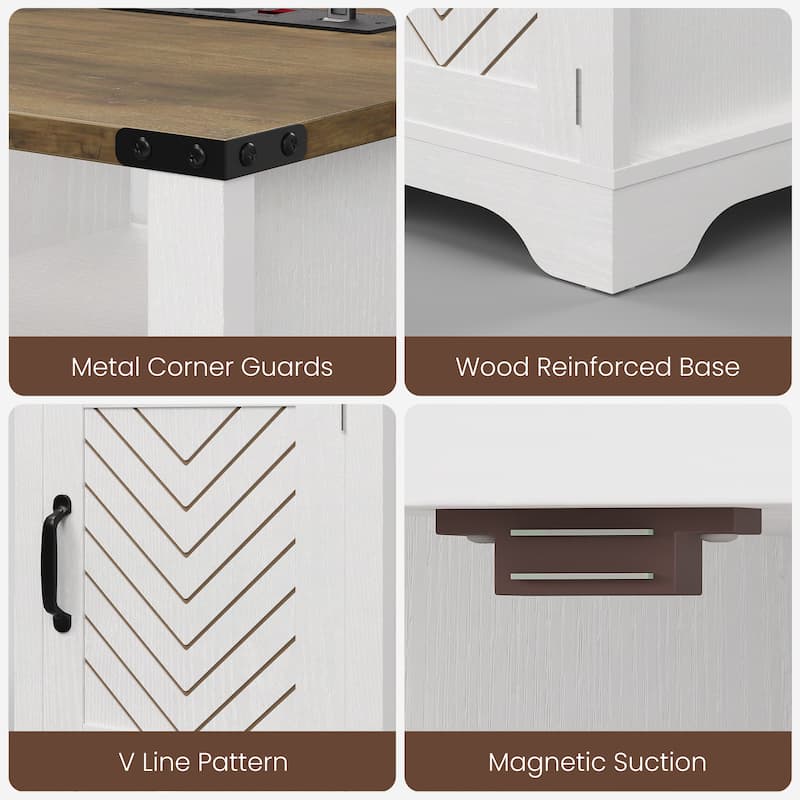 Farmhouse Nightstand Set of 2 With LED Lights and Charging Station