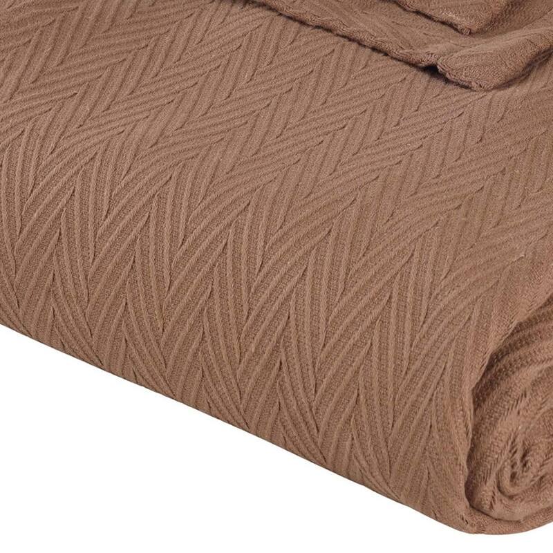 HomeRoots 50" X 60" Taupe Cotton Woven Chevron Throw Blanket