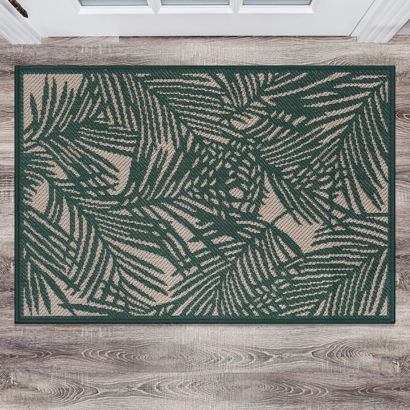 World Rug Gallery Contemporary Palm Leaf Textured Flat Weave Indoor/Outdoor Area Rug - 2'x3' - Green
