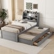 preview thumbnail 18 of 23, Twin Size Wooden LED Platform Bed with Trundle, with Storage Headboard, with Drawers