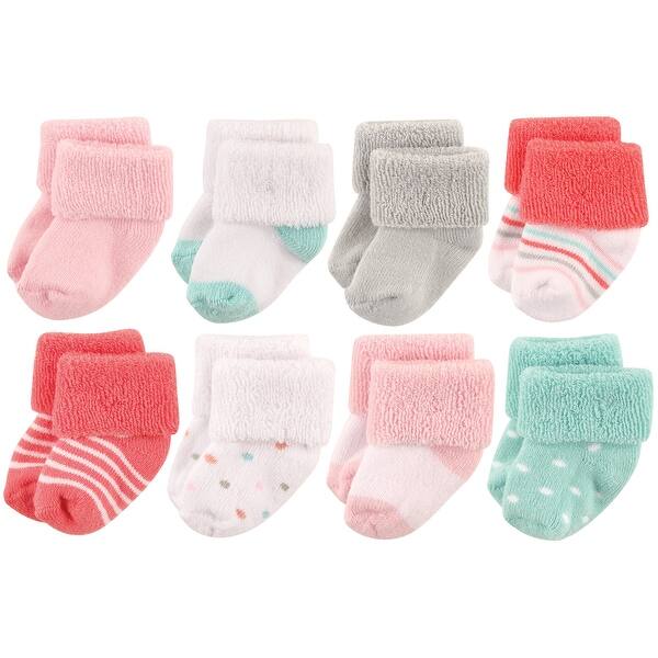 slide 1 of 1, Luvable Friends Baby Girl Newborn and Baby Terry Socks, Coral Dot Coral Dot - 0-6 Months