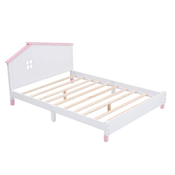 slide 2 of 10, Funny Full Platform Bed with House Headboard - Pine Wood White - Full