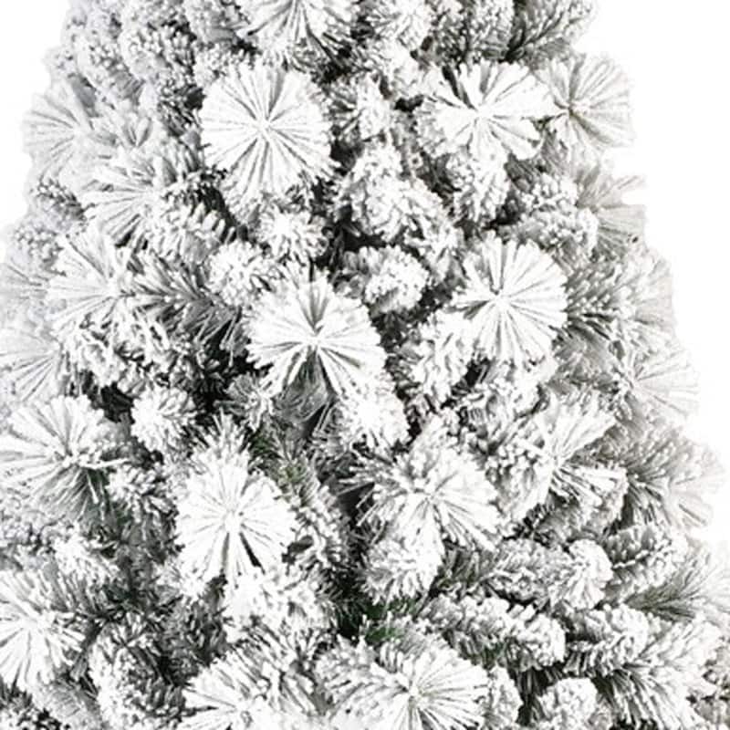 HomeRoots 9' Green And White Slender Flocked Pine Christmas Tree