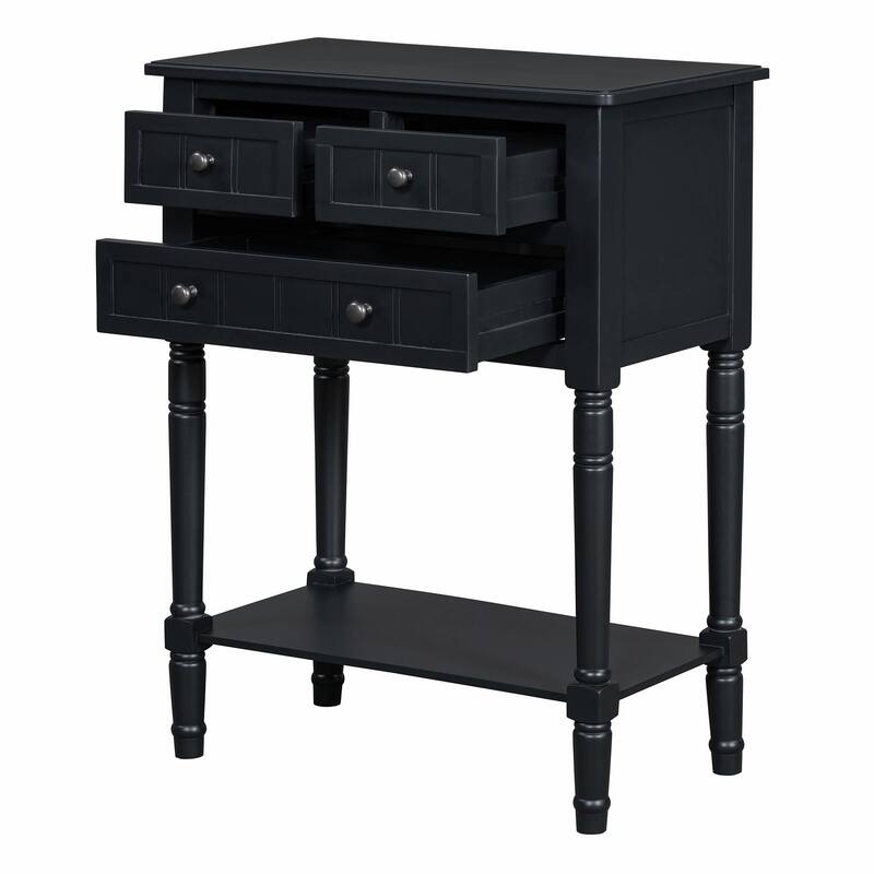 Narrow Console Table with 3 Drawers and Bottom Shelf