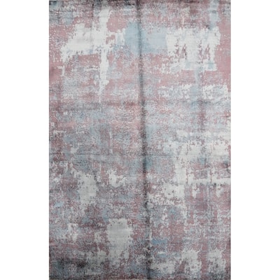 Hand Knotted Oriental Viscose Silk Carpet Modern Abstract Multi-Colored Abstract Area Rug - 7' 7'' X 5' 9''