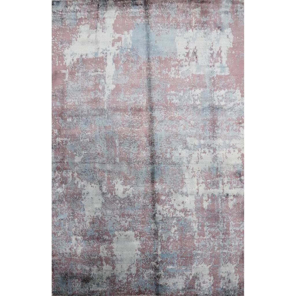 Hand Knotted Oriental Viscose Silk Carpet Modern Abstract Multi-Colored Abstract Area Rug - 7' 7'' X 5' 9''