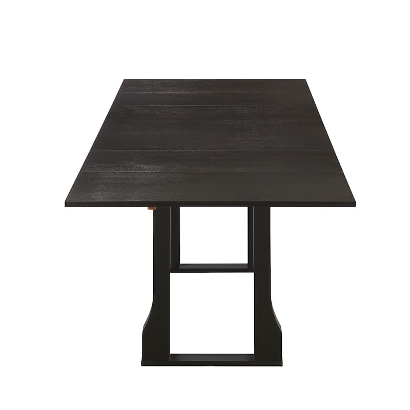 6 People Extendable Dining Table Set, Wood 6 Piece Dining Table and Chair Set with 4 Wicker Back Upholstered Chairs and Bench