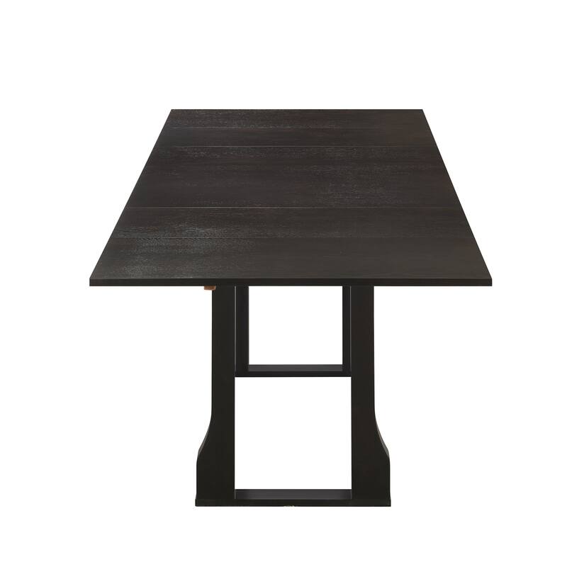 Modern 6-Piece Extendable Dining Table Set with 4 Wicker Upholstered Dining Chairs and Long Bench for Kitchen Living Room