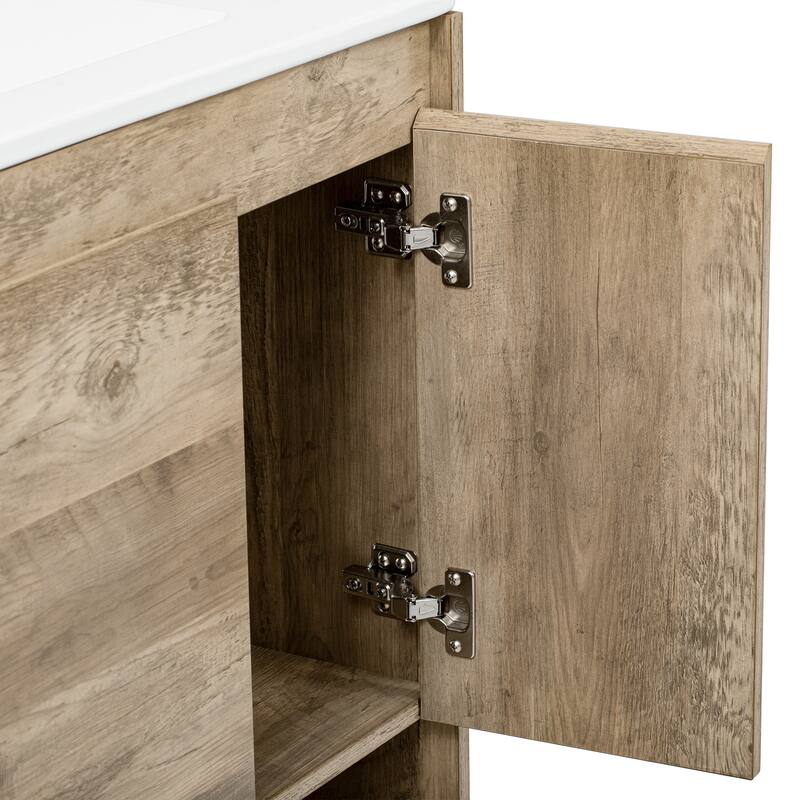 Farmhouse Bathroom Vanity Base & Ceramic Basin Set, 30" Single Bathroom Vanity Storage Cabinet with Open Storage Shelf - 30 Inch