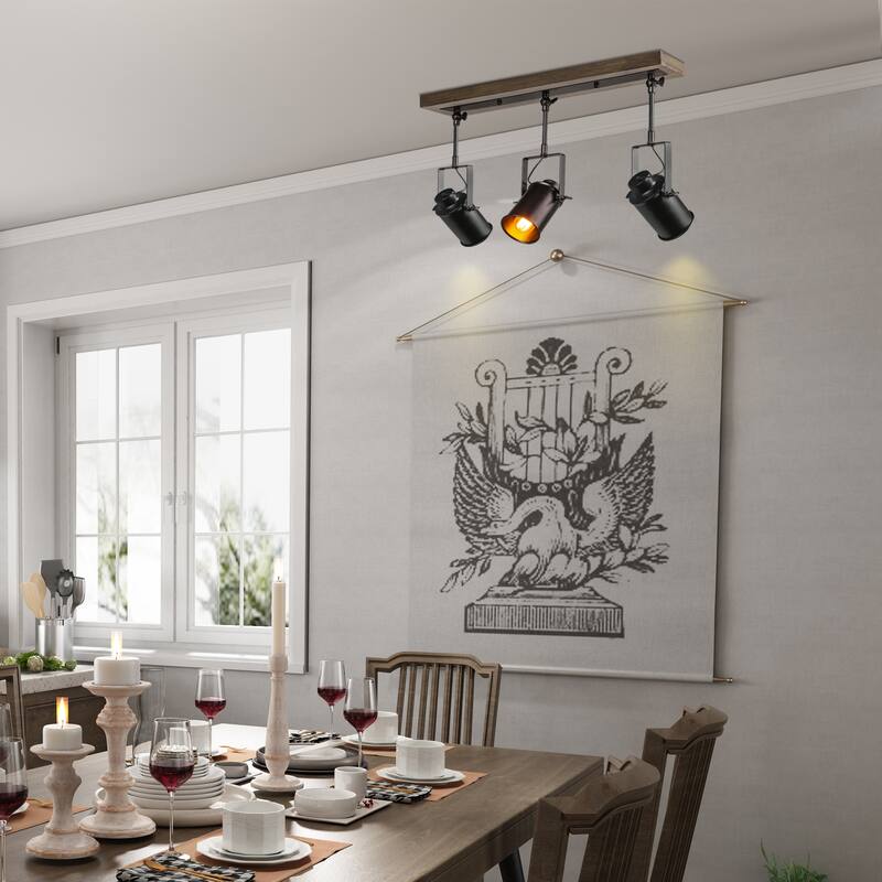 Modern Farmhouse 3-Light Black Track Lighting Adjustable Head Spot Lights - L 26.5" x W 4.75"x H 13.5"