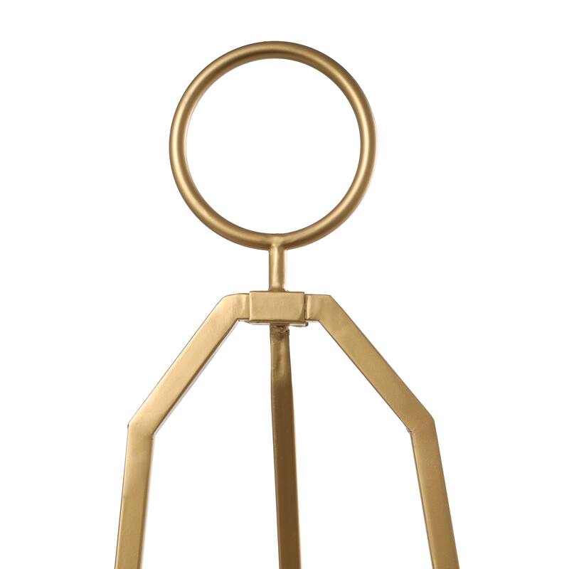 Metal Tall Adjustable Minimalistic Tabletop Display 3 Tier Easel with Circular Ring Top - Gold - Roche River Decor