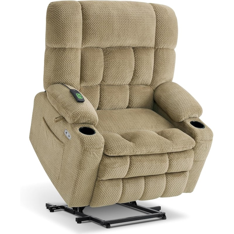 MCombo Dual Motor Power Lift Recliner Chair Sofa with Massage and Heat, Infinite Position, USB Ports, Fabric R7897