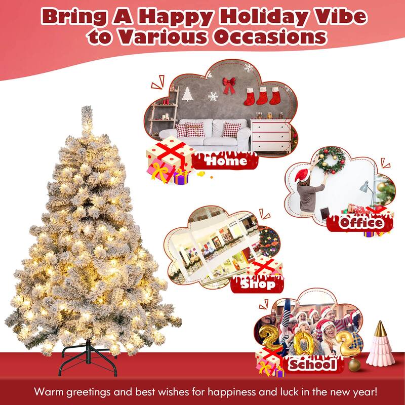 Gymax 4.5FT Pre-Lit Autoflocking Christmas Tree Flocked Tree w/ LED