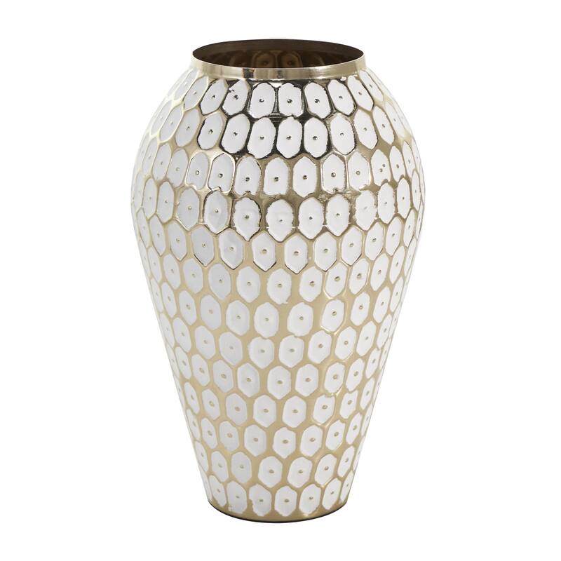 Metal Geometric Geometric Dot Decorative Vase with White Accents - Gold - Roche River Decor - Gold