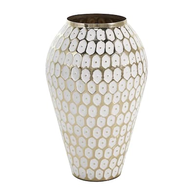Metal Geometric Geometric Dot Decorative Vase with White Accents - Gold - Roche River Decor