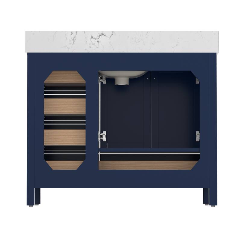 StarrySky 42 inch Undermount Single Sink Bathroom Vanity with Engineered Carrara Marble Top - 42 inch