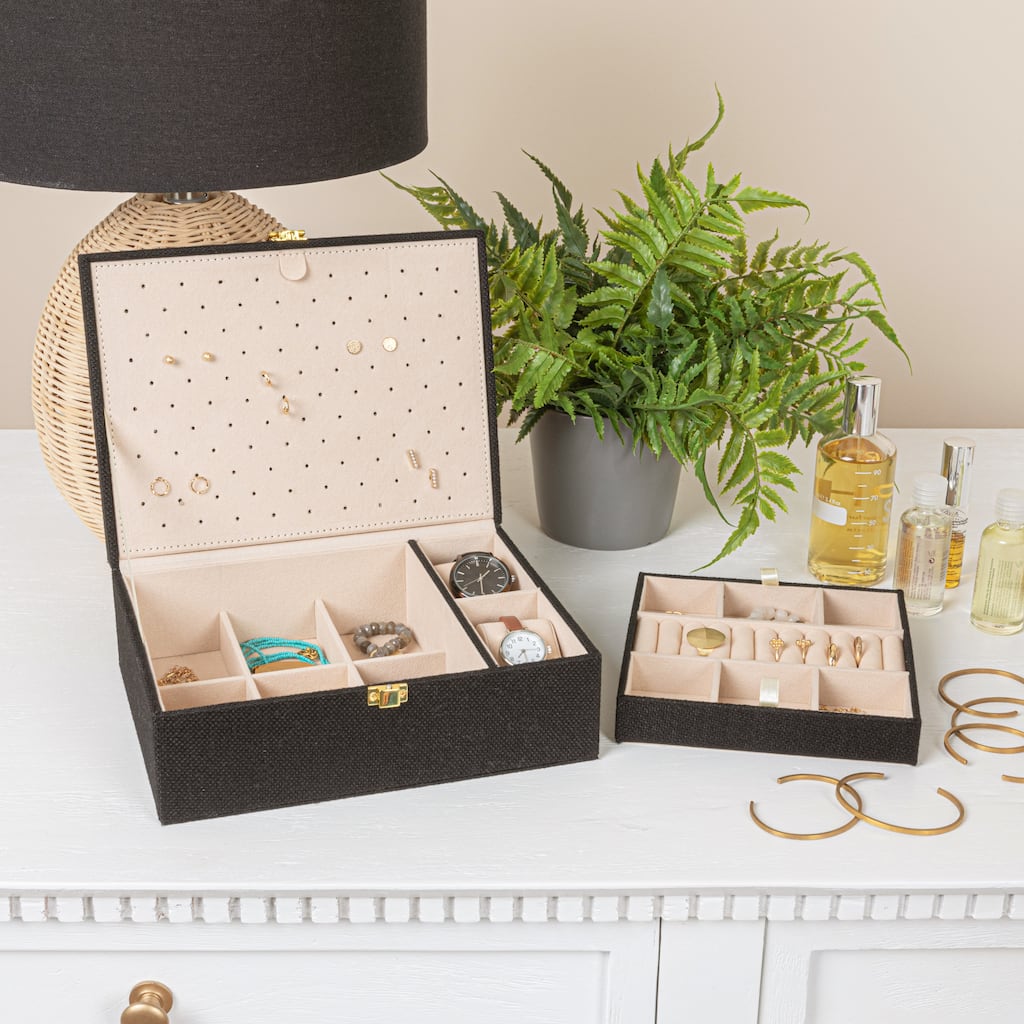 Household Essentials Fabric 2-Layer Jewelry Organizer Box with Clasp Closure - 9.3"L x 7.3"W x 3.8"H