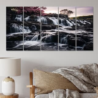 Designart "Pink Grey Waterfall Timeless Flow" Landscapes Metal Art Print Set
