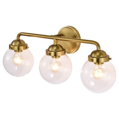 3-Light Antique Brass Vanity Light with Globe Clear Glass Shades - Antique Brass - Antique Brass