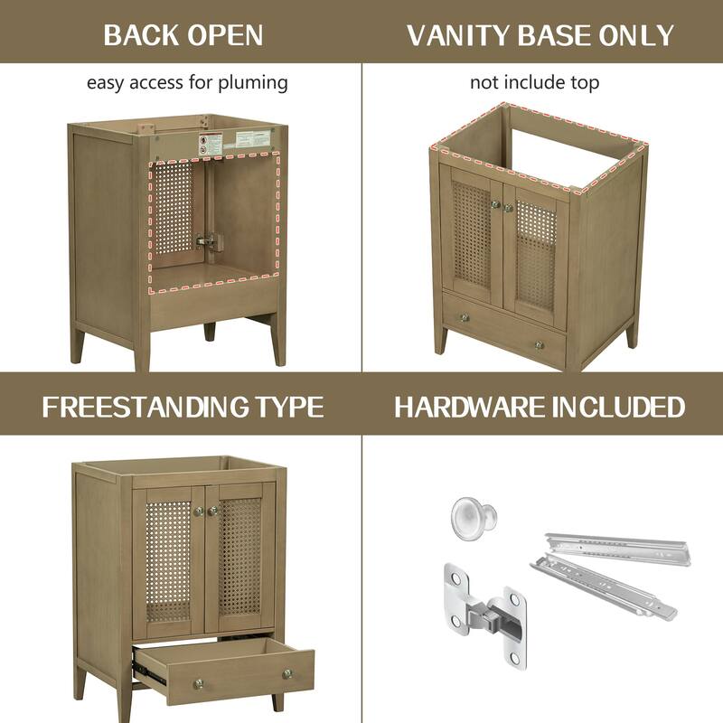 MDF Freestanding Bathroom Vanity Base in Natural with Door and Drawer, without Sink - 24" x 18"