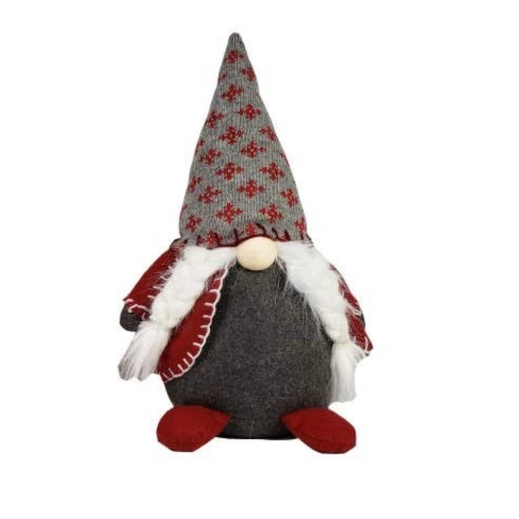 Plush Girl Gnome Christmas Figurine - 19.5" - Red and Gray
