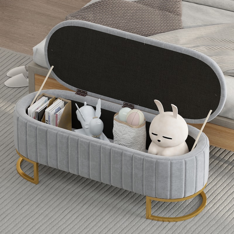 Upholstered Velvet Storage Ottoman Bench with Button-Tufted,Metal Legs