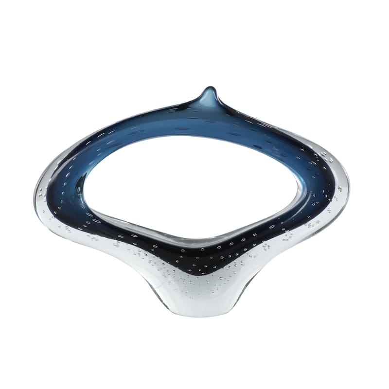 Glass Abstract Ombre Cutout Oval Decorative Sculpture with Bubble Texturing - Dark Blue or Copper - Roche River Decor