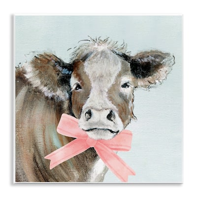 Stupell Cow with Pastel Ribbon Wall Plaque Art Design By Janet Tava
