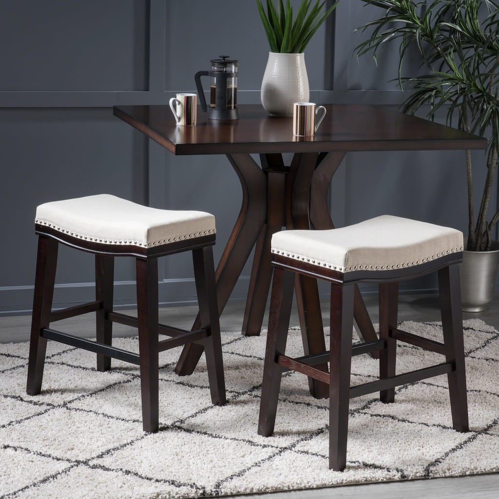 Christopher Knight Home Kainu Contemporary Upholstered Saddle Counter Stool with Nailhead Trim (Set of 2)