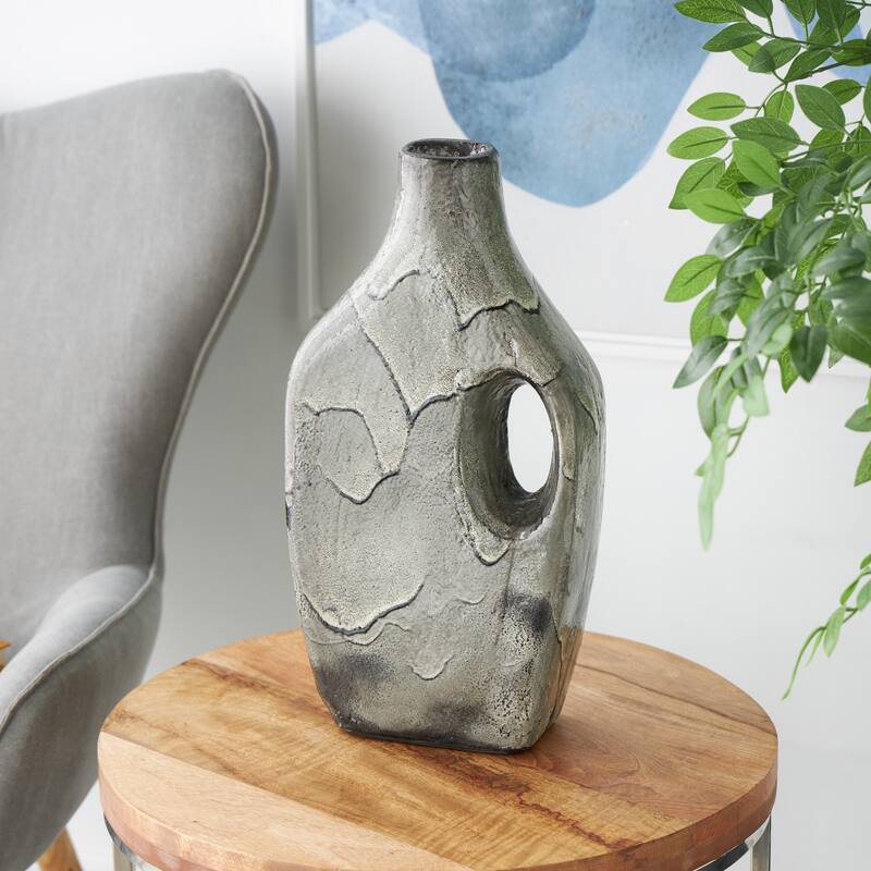 Gray Paper Mache Marble Inspired Vase with Cutout Handle - Grey - 9"W, 18"H