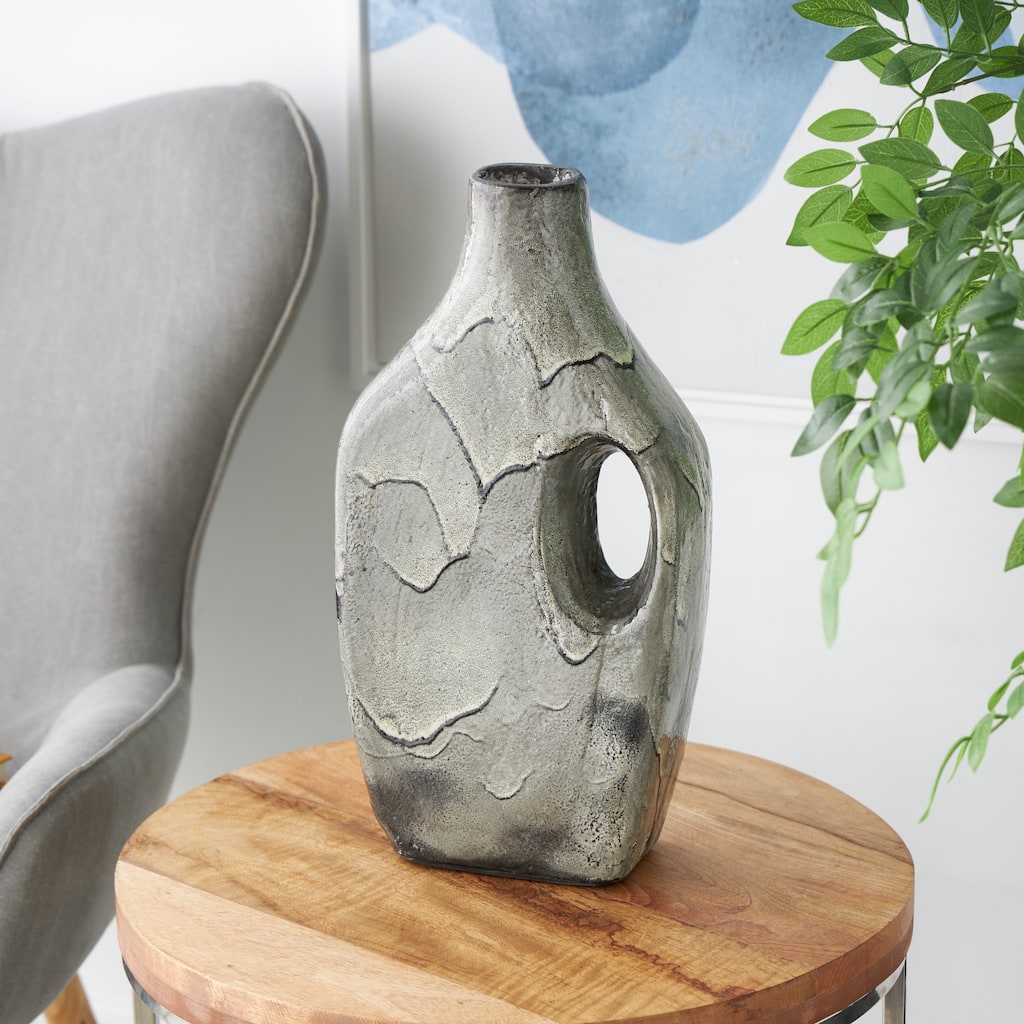 Gray Paper Mache Marble Inspired Vase with Cutout Handle