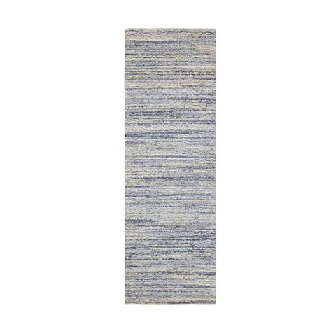 Shahbanu Rugs Blue Variegated Design Hand Loomed Runner Pure Wool Modern Rug (2'6" x 8'0") - 2'6" x 8'0"