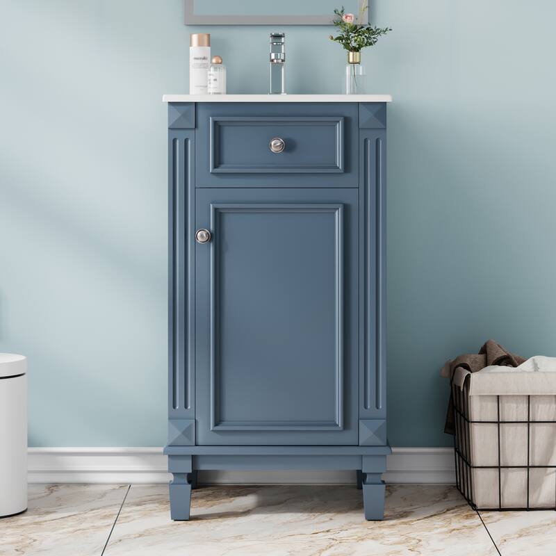 18" Freestanding Bathroom Vanity with White Integrated Ceramic Sink - 17.9'' x 16.14'' x 33.7'' - Blue