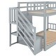 preview thumbnail 8 of 14, Twin Size Floor Bunk Bed w/Stairs, Twin Over Twin Wood Bunkbeds Frame