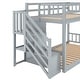 preview thumbnail 6 of 16, Twin over Twin Floor Kids Bunk Bed, Ladder with Storage, Gray