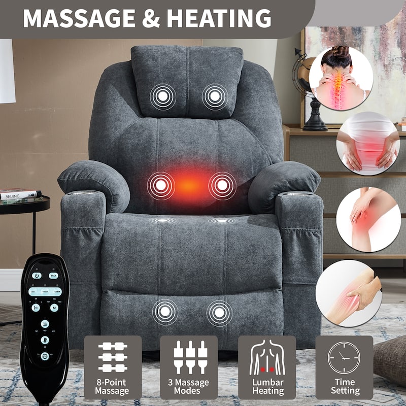 Power Lift Recliner Chair for Elderly Heated Vibration Massage, Lounge Sofa with USB Ports, Cup Holders & Side Pockets - Grey