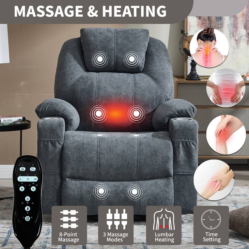 Roomfitters Power Lift Recliner Chair with Heat Massage 350lbs Heavy Duty Electric Sofa USB C Ports Cup Holders