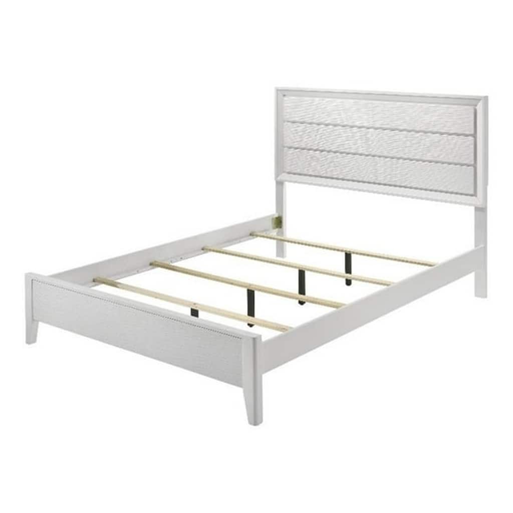 Tory California King Size Bed, Wave Texture and Mitered Corners, White