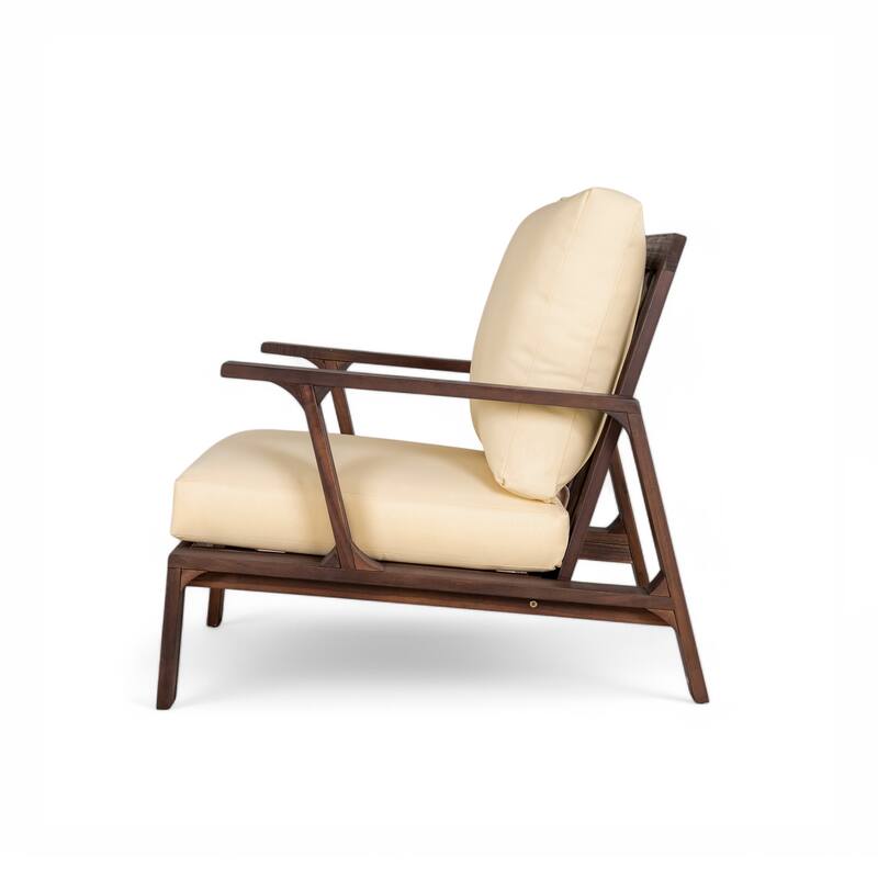 Roomfitters Patio Accent Chair, Solid Acacia Wood Outdoor Lounge Seat with Water-Resistant Cushions
