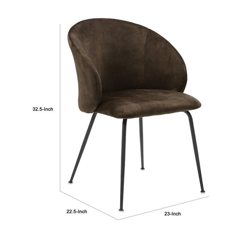 Salie Dining Chair Set of 2, Curved Back, Black Metal, Brown Velvet