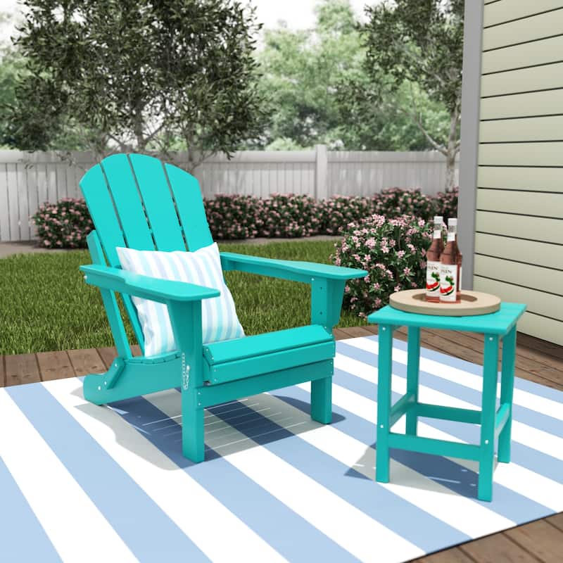 POLYTRENDS Laguna All Weather Poly Outdoor Patio Adirondack Chair - with Round Side Table (2-Piece) - Turquoise