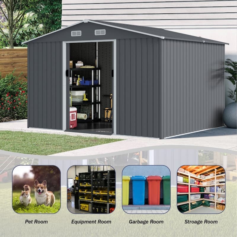 8×10 ft Modern Outdoor Storage Shed with Sliding Doors with Air Vent